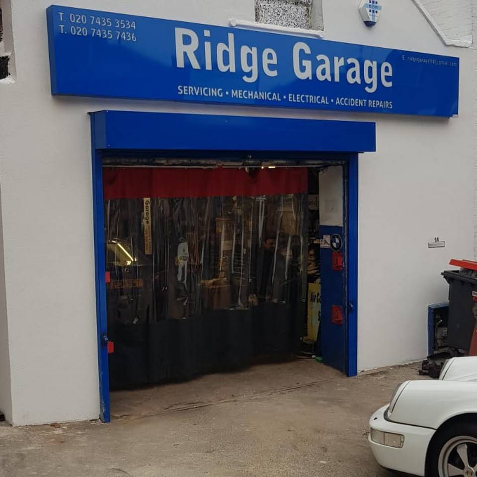 Ridge Garage shopfront on Prospect Road with its blue sign